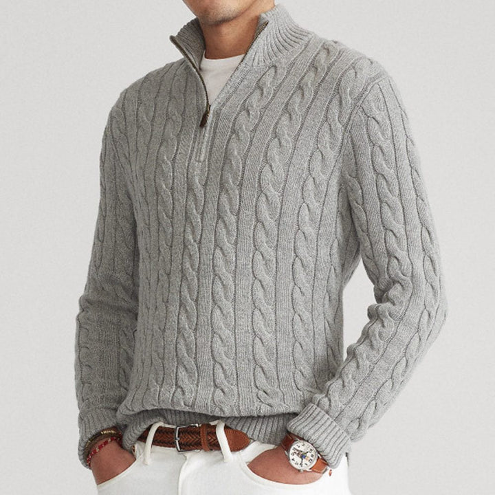 Cable Knit Sweater with Zipper for Men
