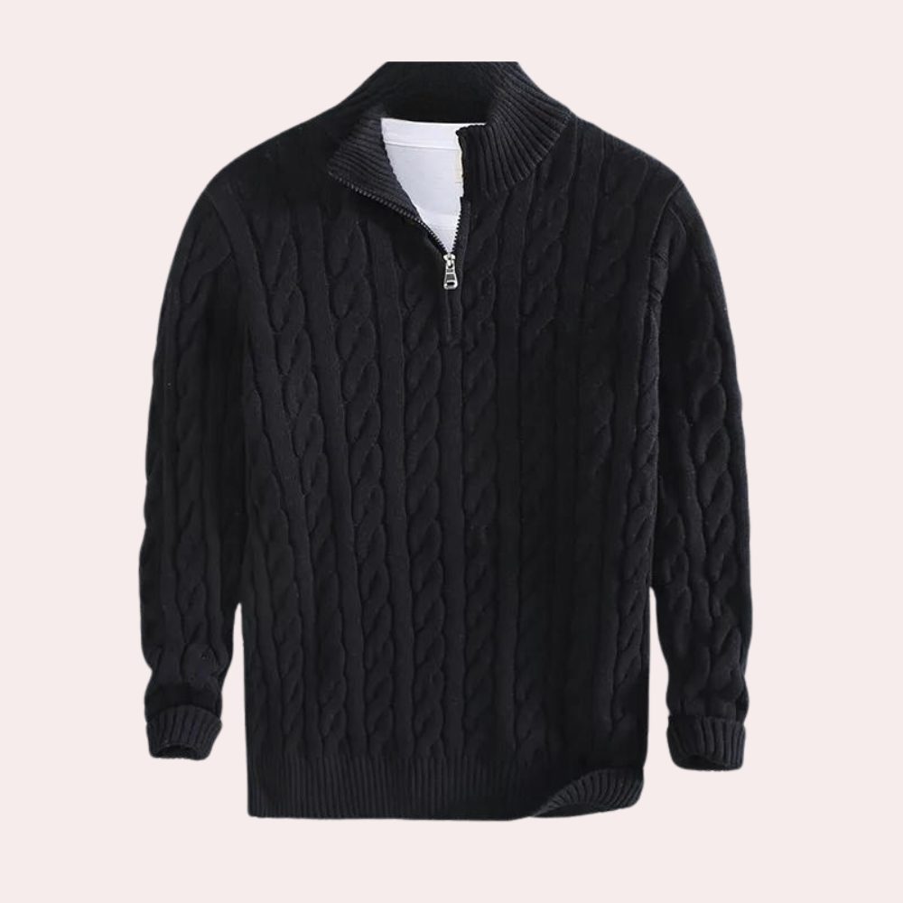 Cable Knit Sweater with Zipper for Men