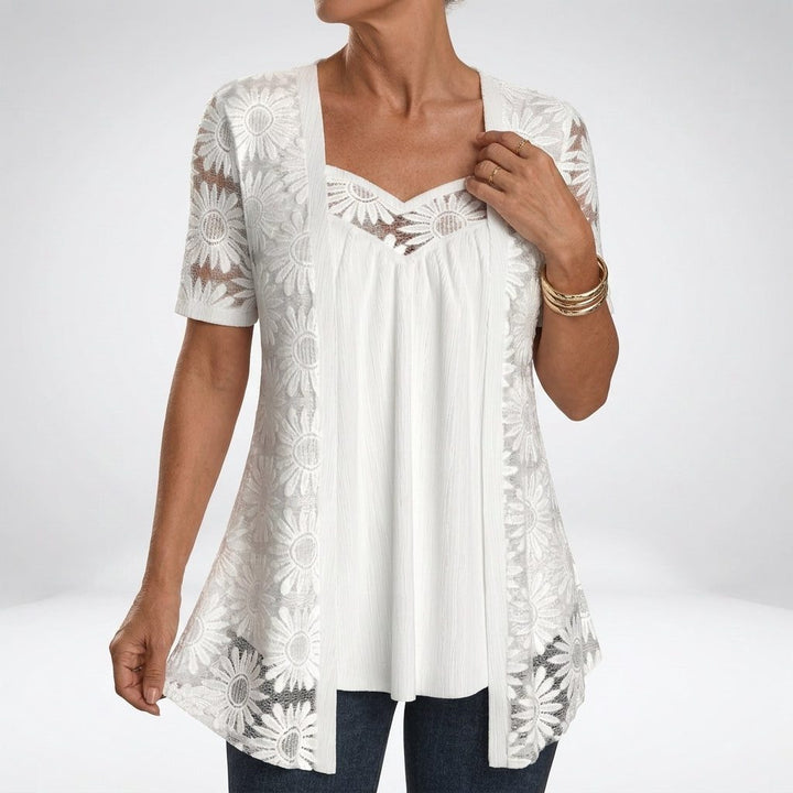 Lace Blouse with Short Sleeves for Women