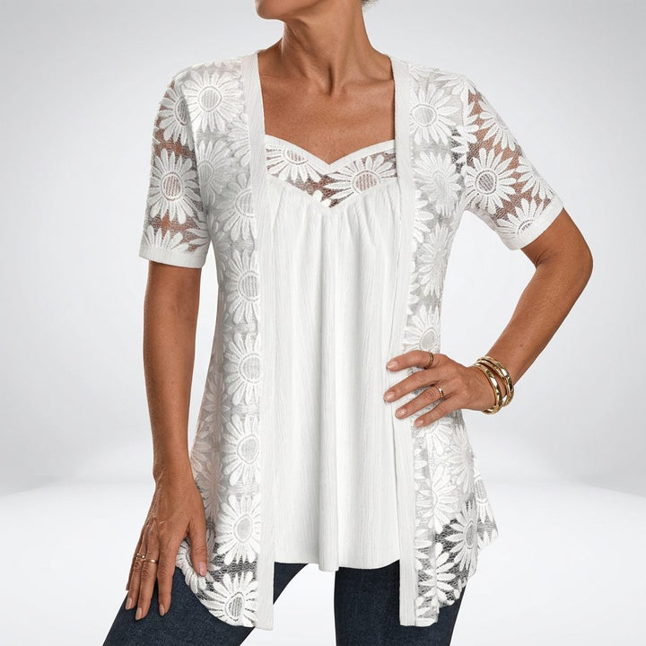 Lace Blouse with Short Sleeves for Women