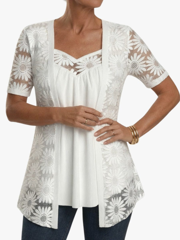 Lace Blouse with Short Sleeves for Women