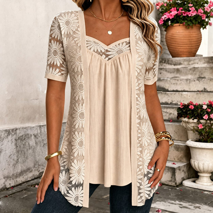 Lace Blouse with Short Sleeves for Women