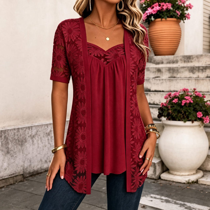 Lace Blouse with Short Sleeves for Women
