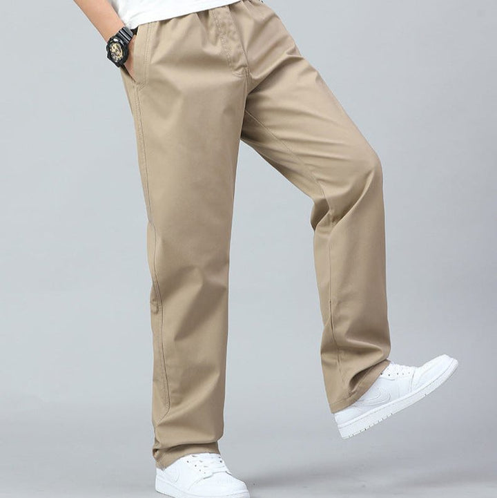 Cotton Straight Pants with Elastic Waist for Men