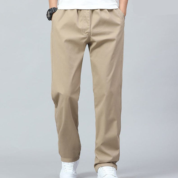 Cotton Straight Pants with Elastic Waist for Men