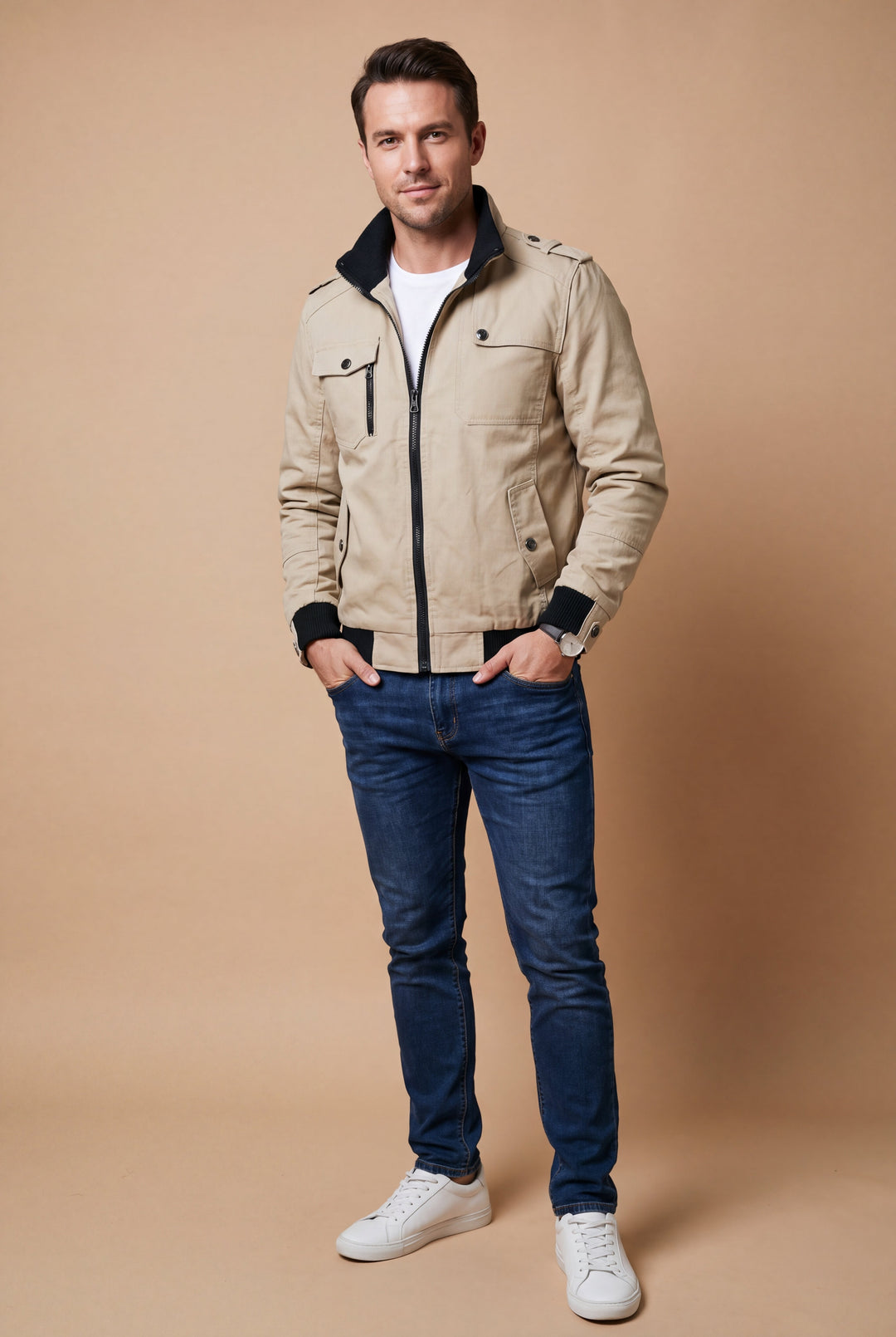Men's Lightweight Bomber Jacket with Zipper