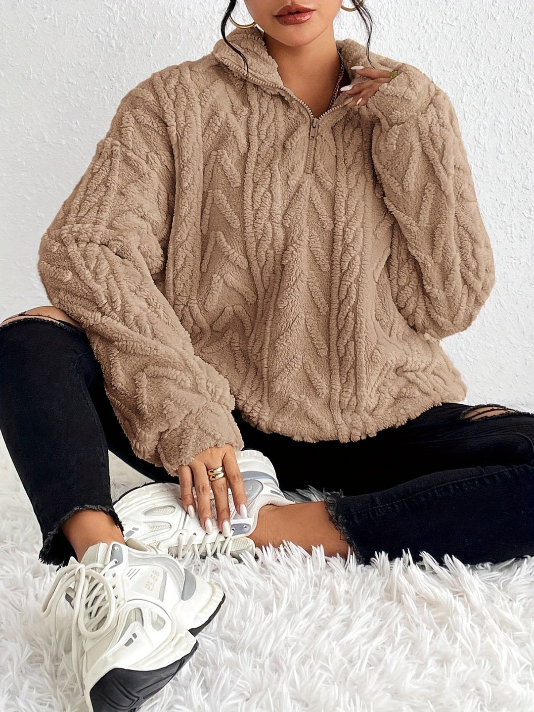Aila - Fluffy Zip Sweater