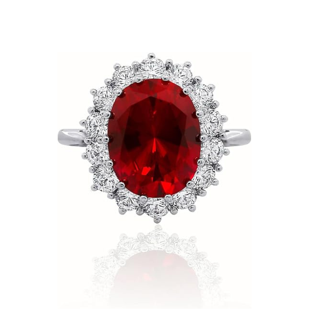 Elegant white gold ring with ruby accent, view 4 - Elena Harper