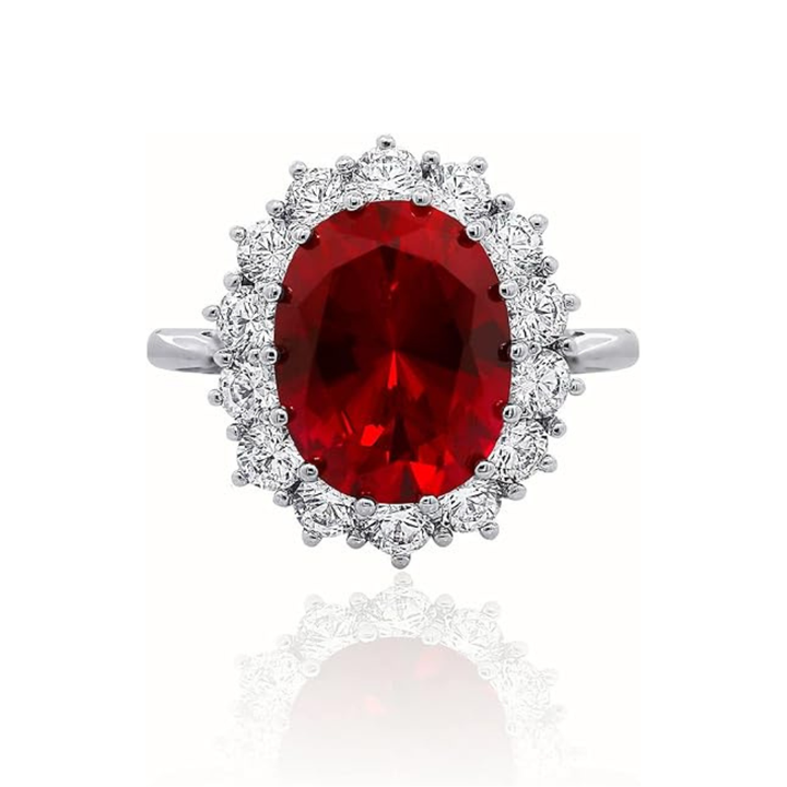 Elegant white gold ring with ruby accent, view 4 - Elena Harper