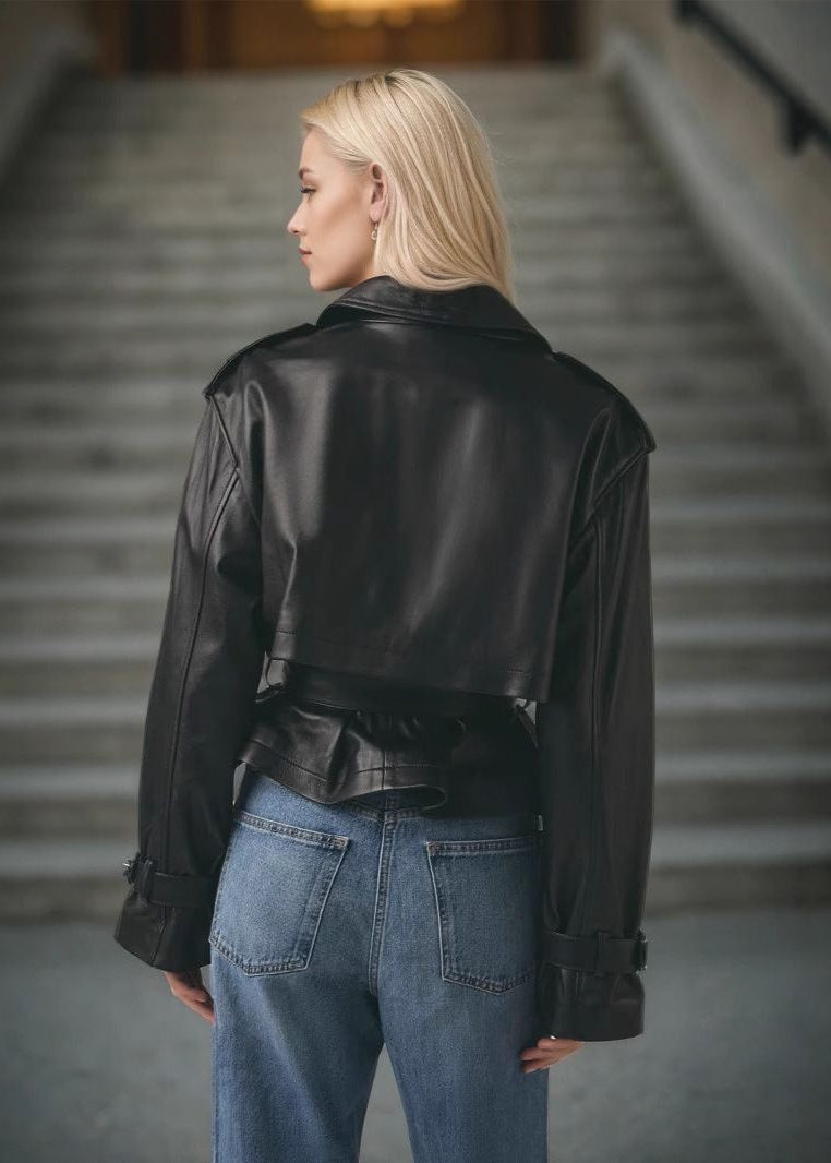 Faux Leather Short Trench Coat for Women