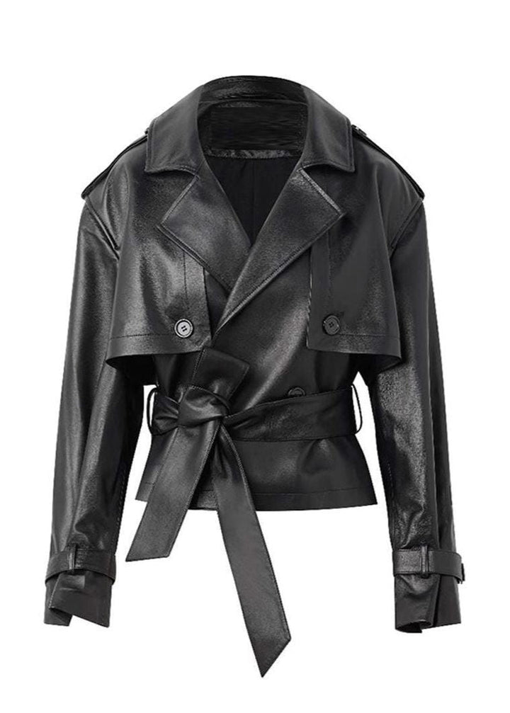 Faux Leather Short Trench Coat for Women