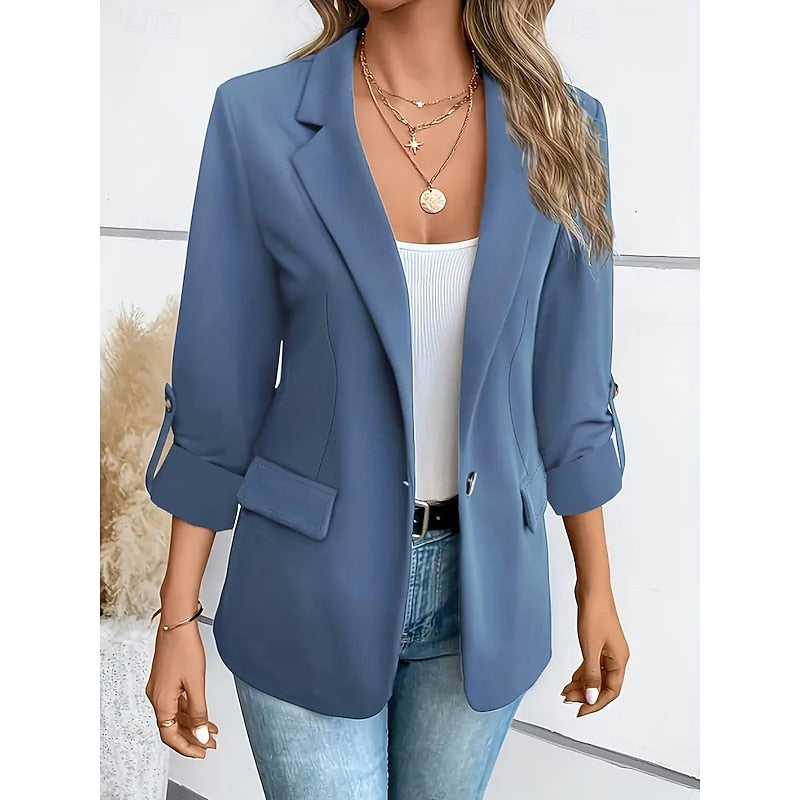 Elegant Women's Blazer with Rolled Sleeves for a Casual Look