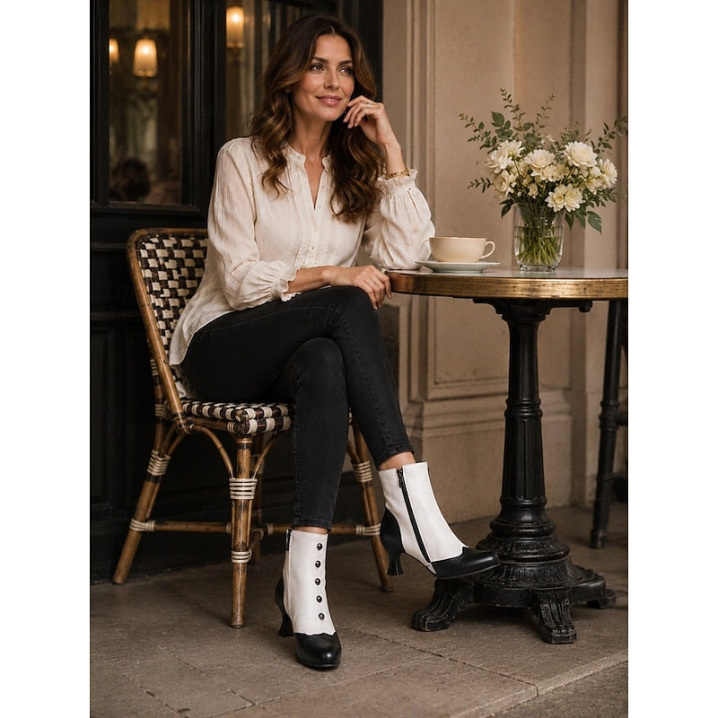 Eleanora | Women's Vintage Two-Tone Ankle Boots with Contrast