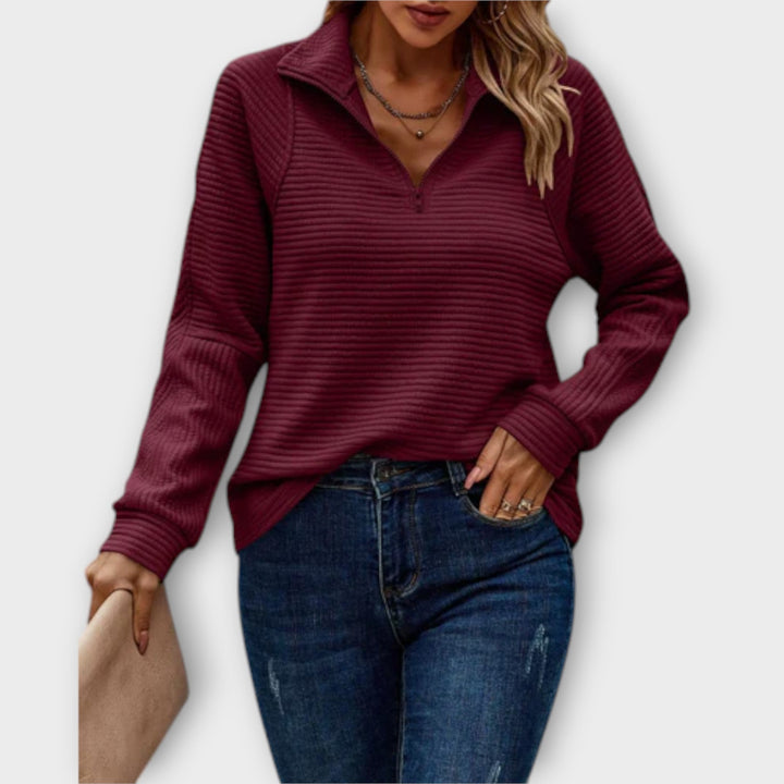 Annika | Women's Textured Quarter-Zip Sweater with Stand Neck