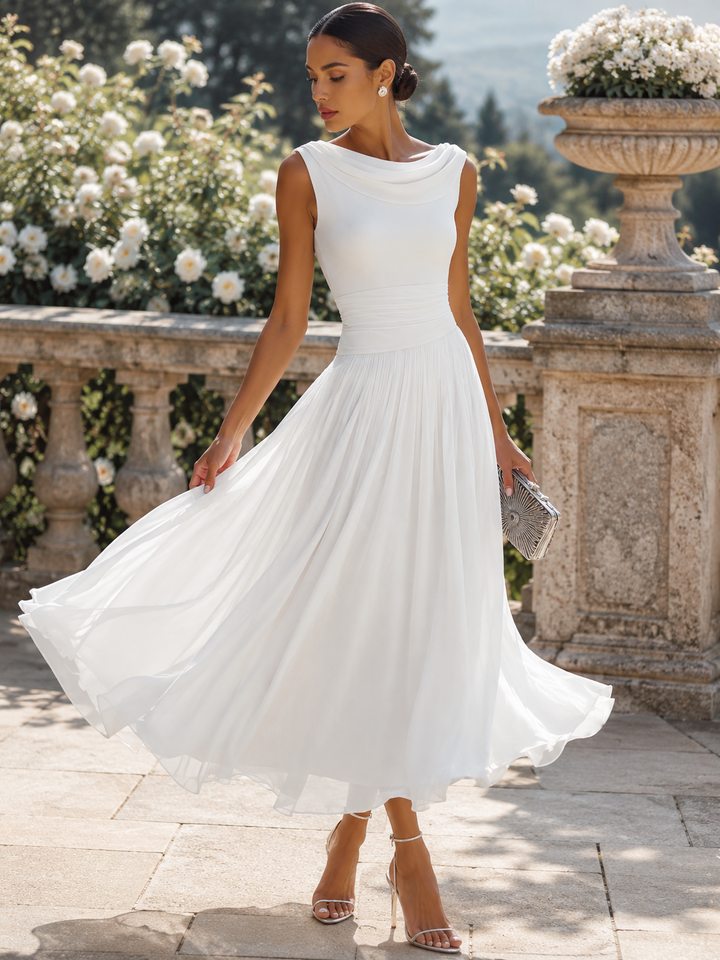 Cowl Neck Midi Dress Wedding Guest Summer Outfit