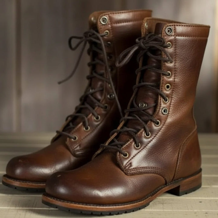 Block Heel Lace-Up Boots for Women