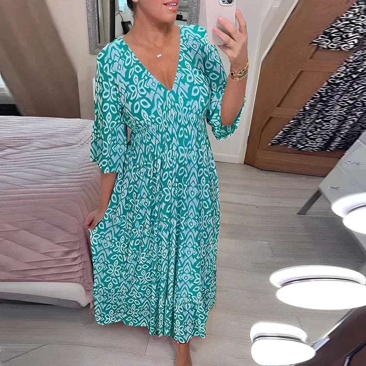 Frieda Lightweight Summer Dress with V-Neck, view 6 - Elena Harper