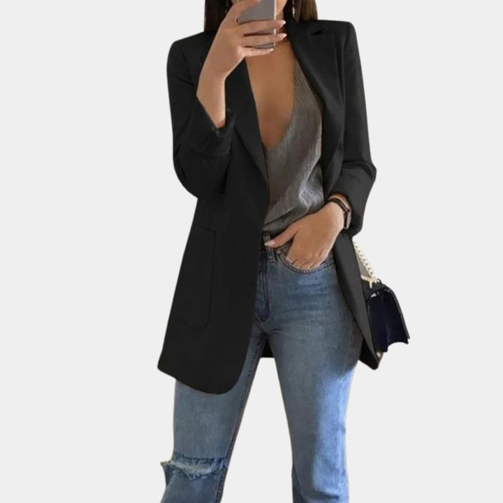 Long Blazer with Lapel Collar for Women