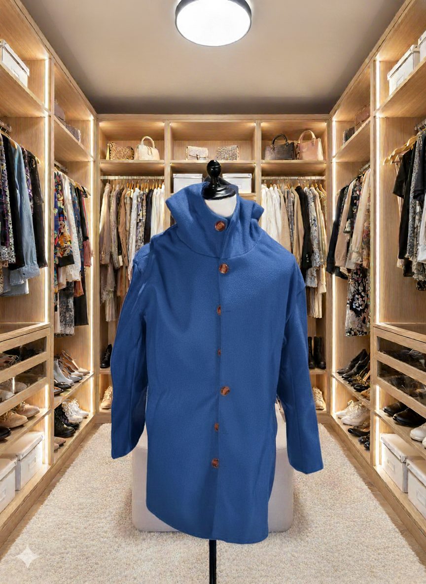 Long Coat with Hood and Button Closure for Women