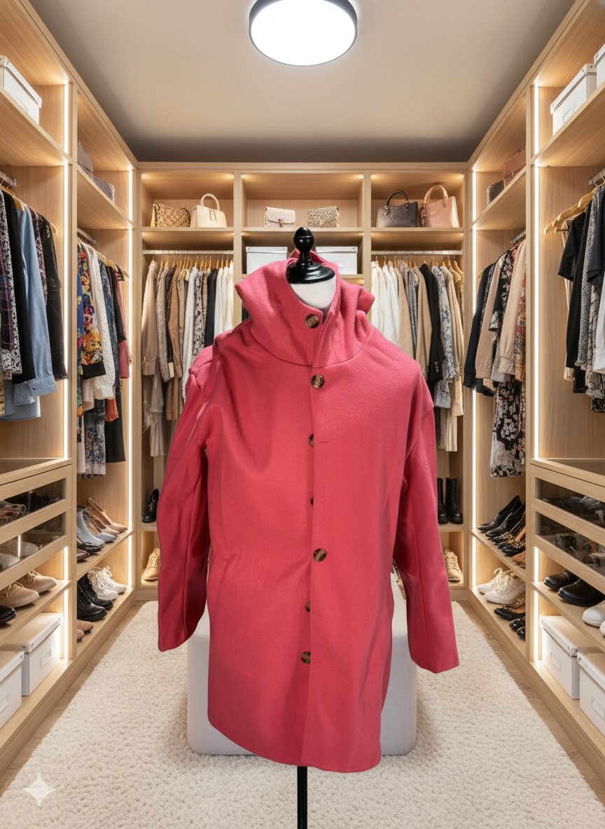 Long Coat with Hood and Button Closure for Women