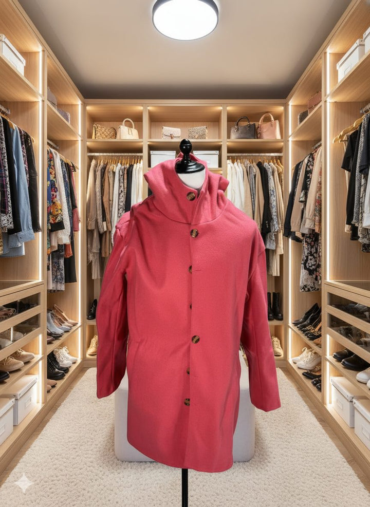 Long Coat with Hood and Button Closure for Women
