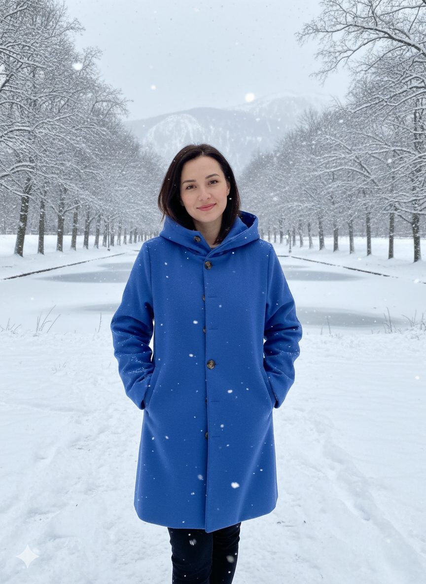Long Coat with Hood and Button Closure for Women