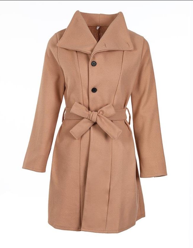 Long Wool Coat with Belt for Women