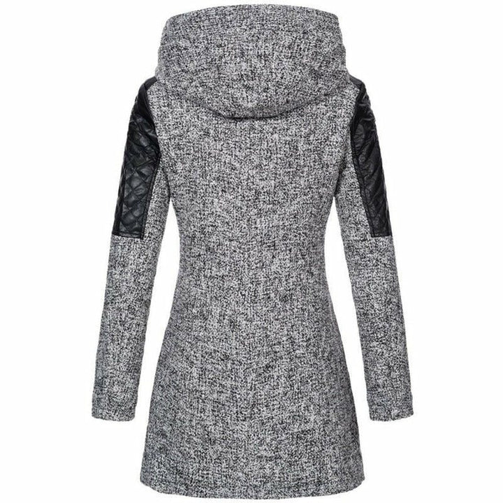 Patchwork Long Winter Coat with Hood for Women