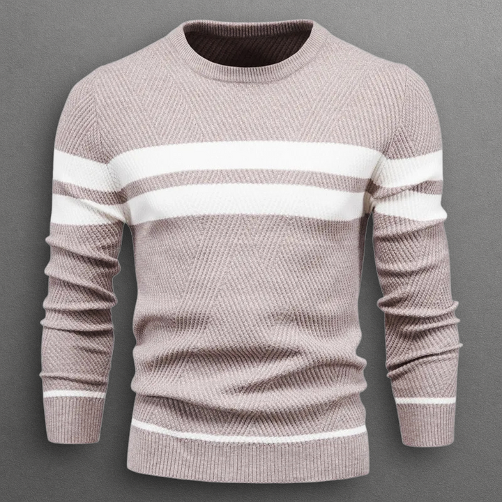 Men's Striped Sweater with Round Neck – Knitted Pullover with Ribbed Edges
