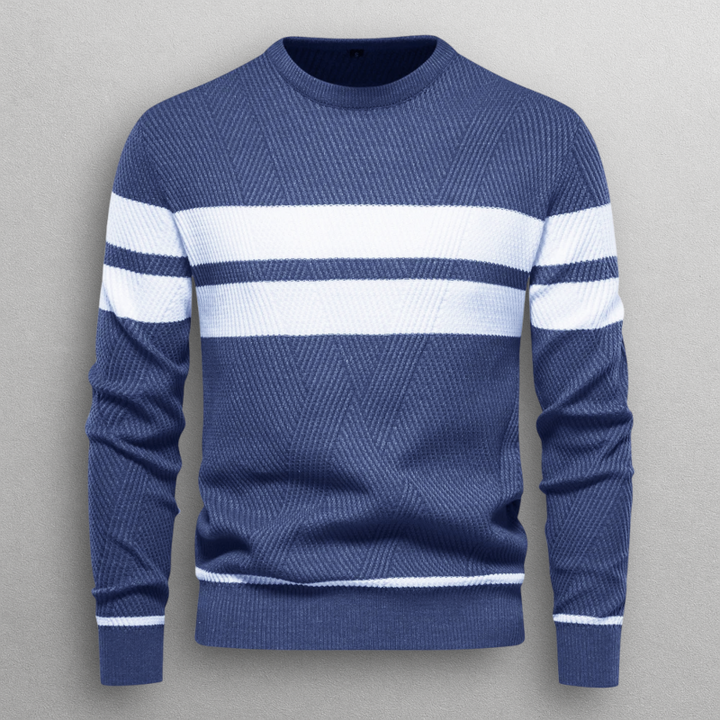 Men's Striped Sweater with Round Neck – Knitted Pullover with Ribbed Edges