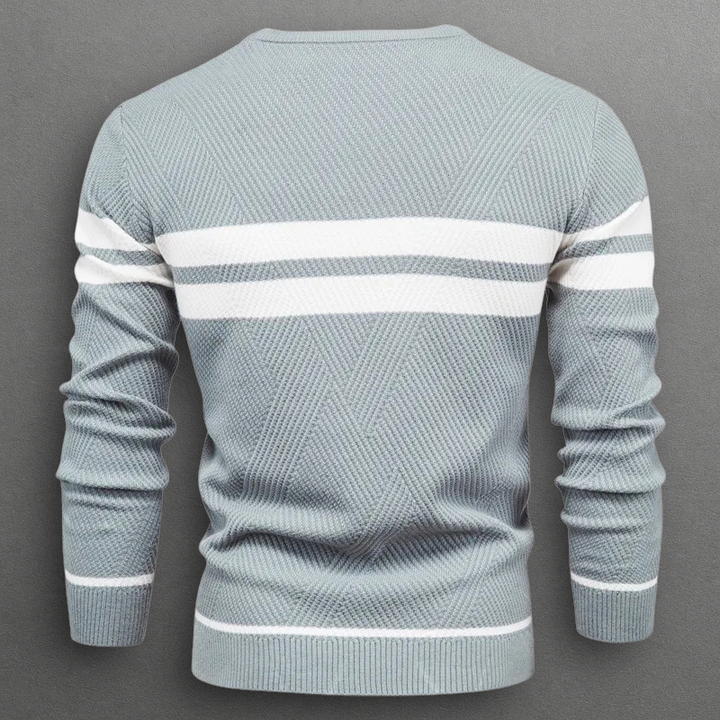 Men's Striped Sweater with Round Neck – Knitted Pullover with Ribbed Edges