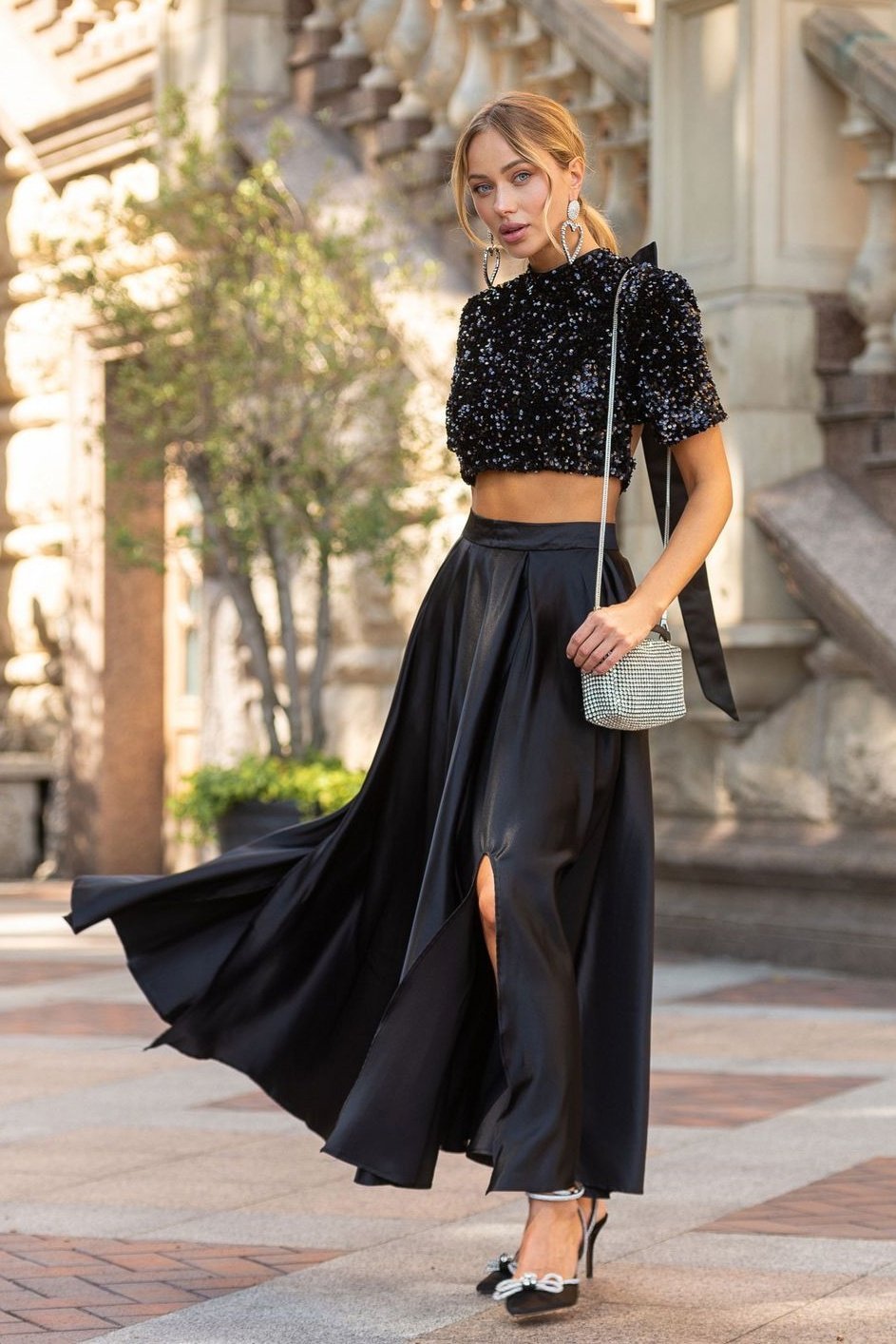 Layla Bow Tie Sequin Slit Set