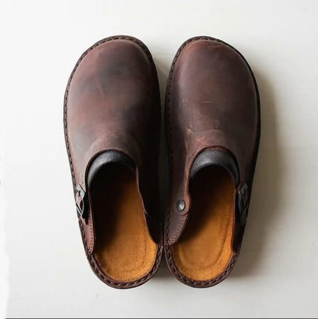 Leather Slip-On Sandals with Buckle for Men