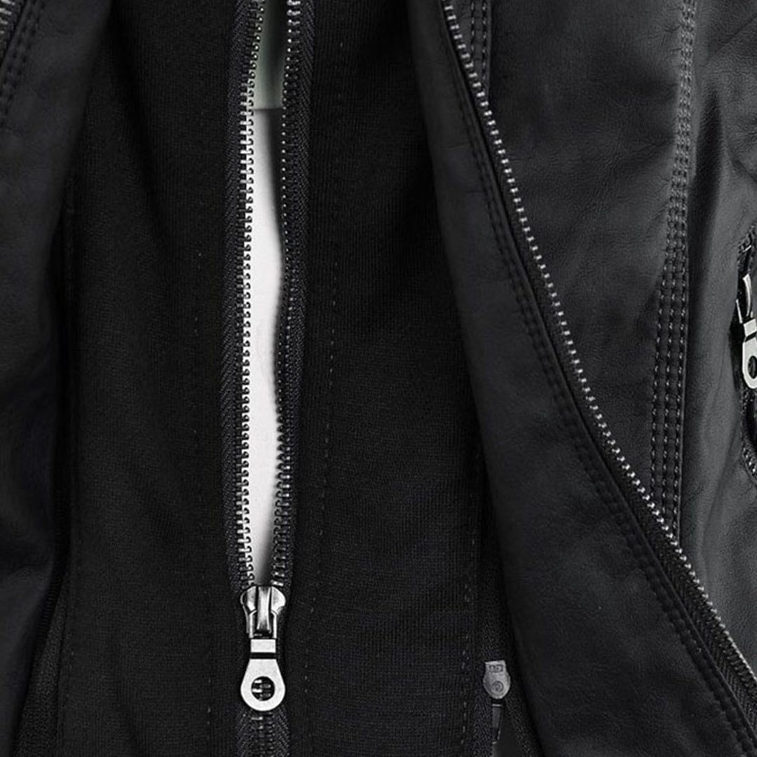 Leather Women's Jacket with Hood and Zipper