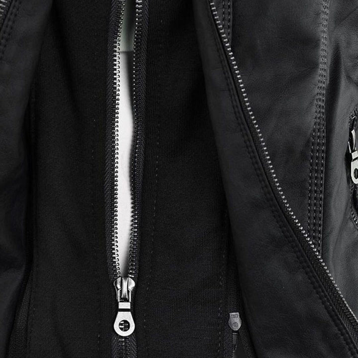 Leather Women's Jacket with Hood and Zipper
