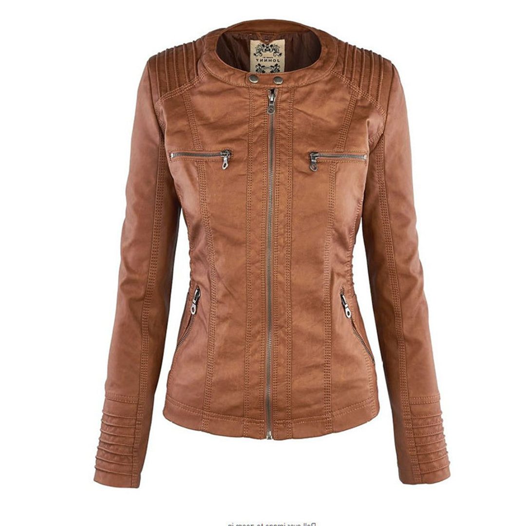 Leather Women's Jacket with Hood and Zipper