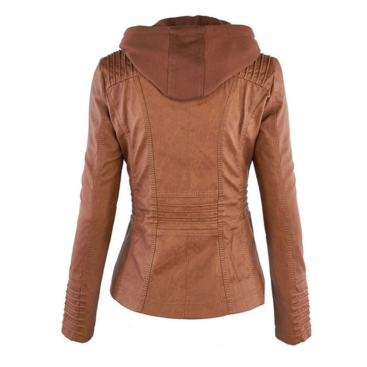 Leather Women's Jacket with Hood and Zipper