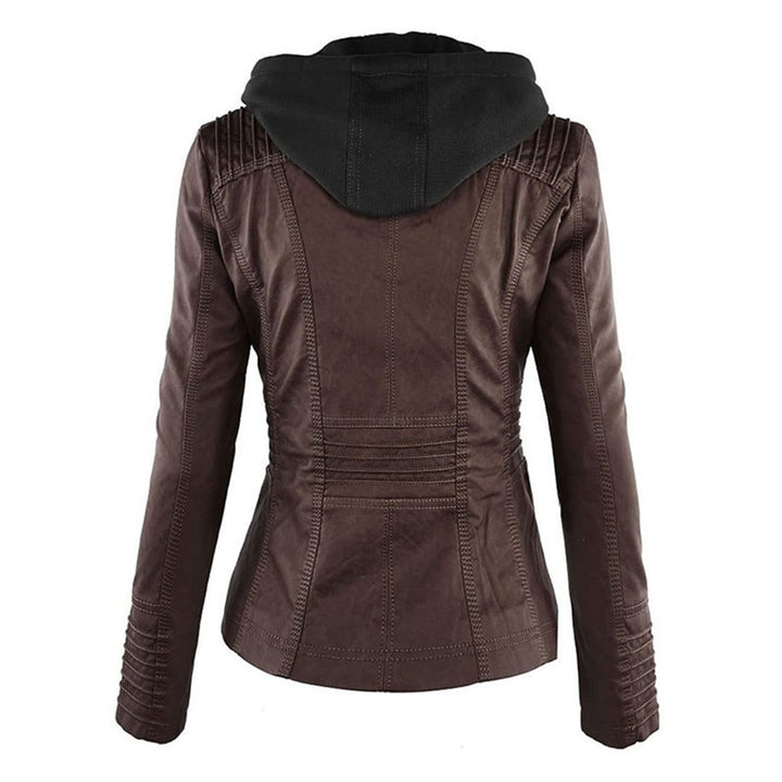 Leather Women's Jacket with Hood and Zipper