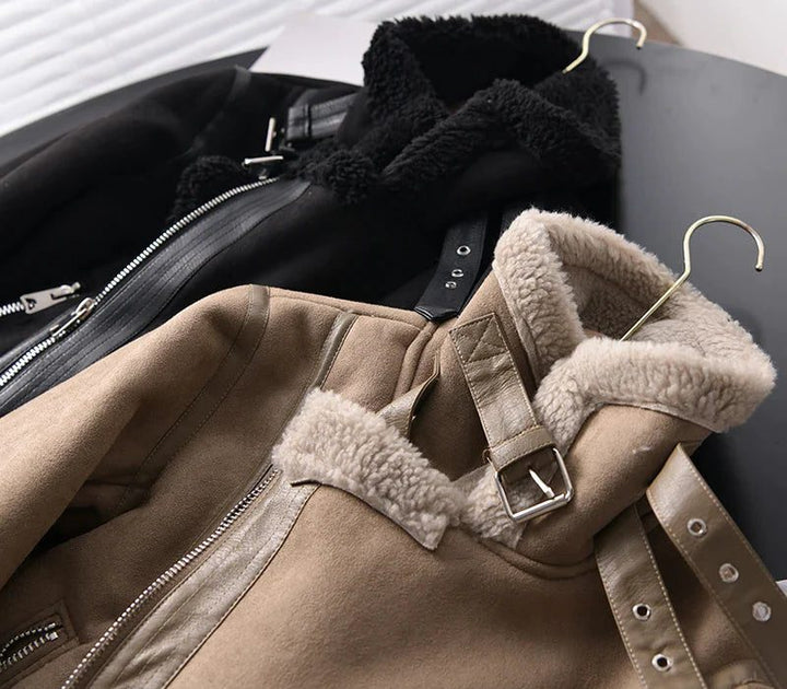 Leather Jacket with Sherpa Lining for Women