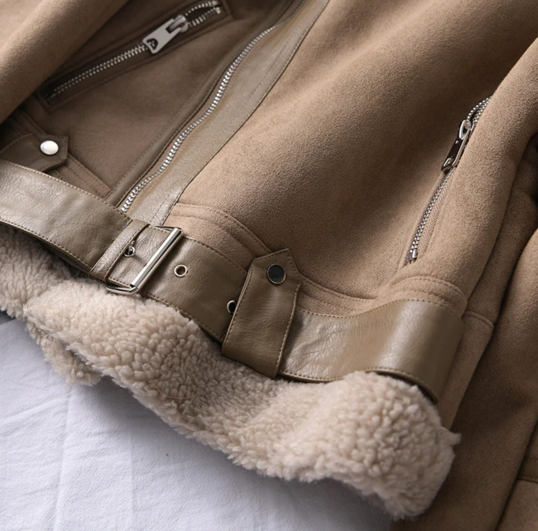 Leather Jacket with Sherpa Lining for Women