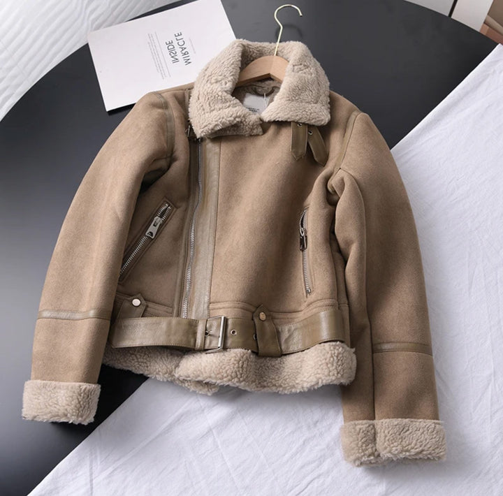 Leather Jacket with Sherpa Lining for Women