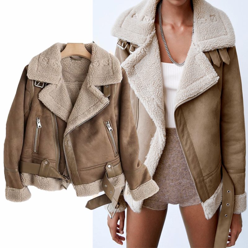 Leather Jacket with Sherpa Lining for Women