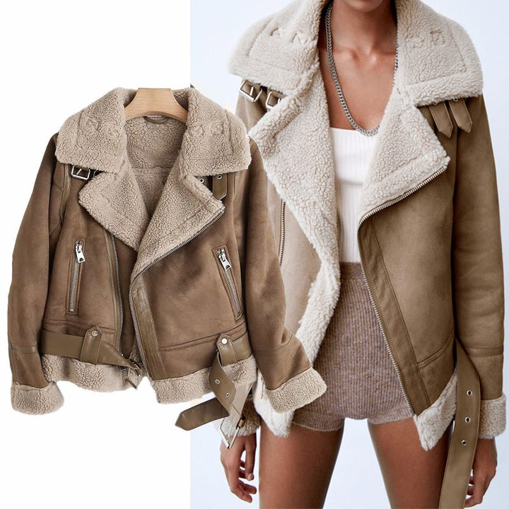 Leather Jacket with Sherpa Lining for Women