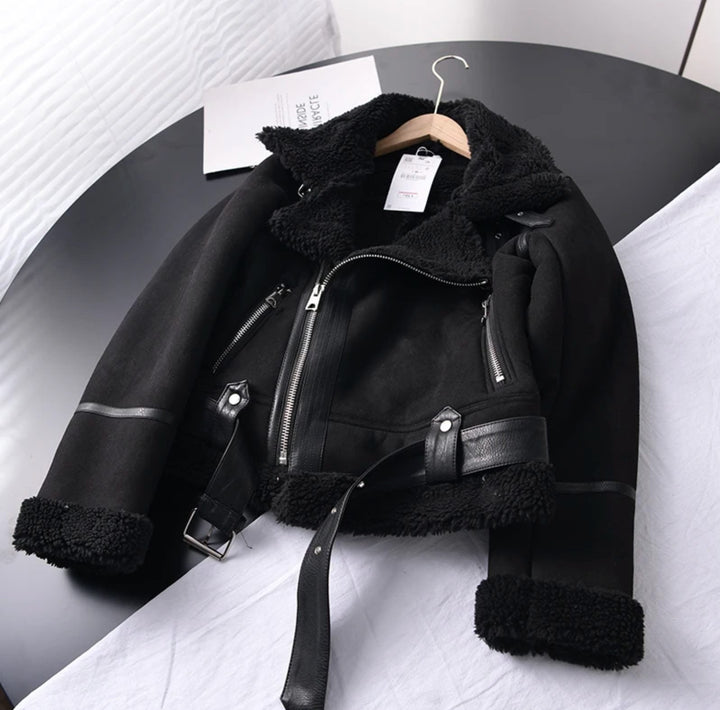 Leather Jacket with Sherpa Lining for Women