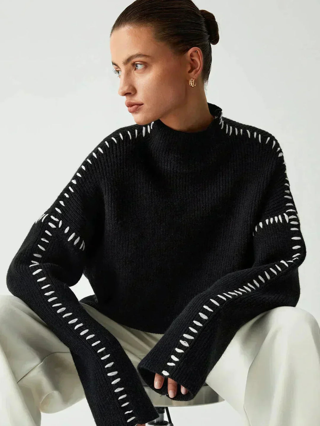 Short women's sweater with high collar Modern and soft, view 3 - Elena Harper