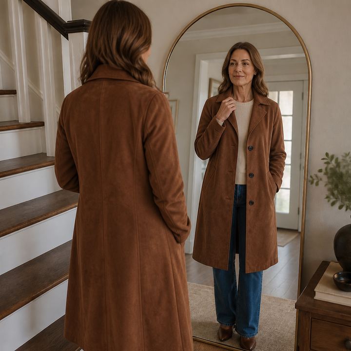 Draperie Suede Trench That Moves With You, Not Around You - Elena Harper