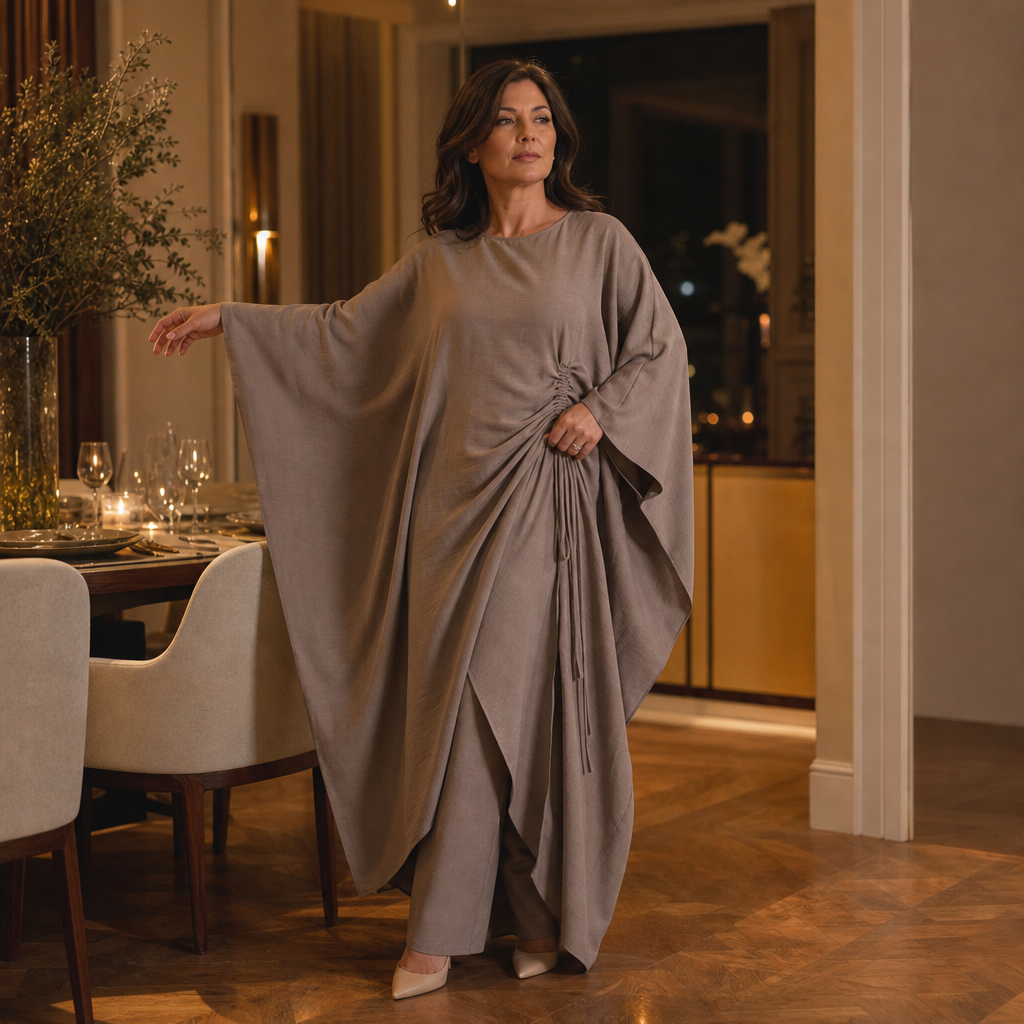Cinchara Ruched Waist Batwing Kaftan Two-Piece Set - Elena Harper