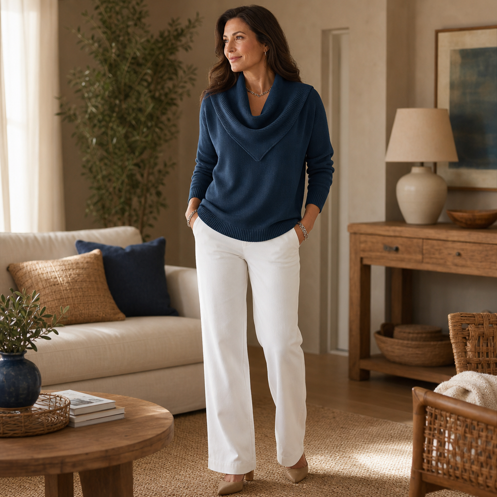 Collarvie Draped Open-Collar Cowl Neck Sweater - Elena Harper
