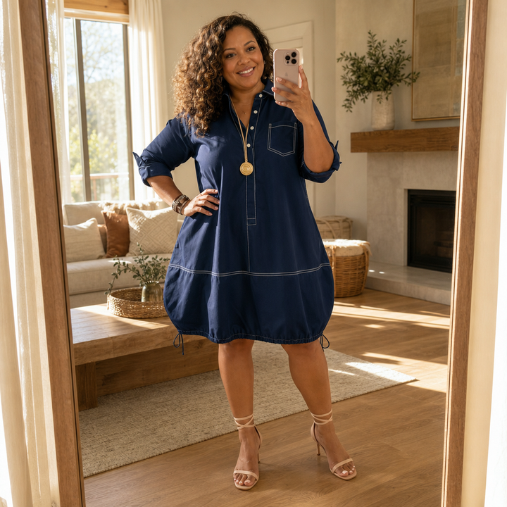 Collara Lapel Collar Half-Sleeve Midi Dress - Elena Harper