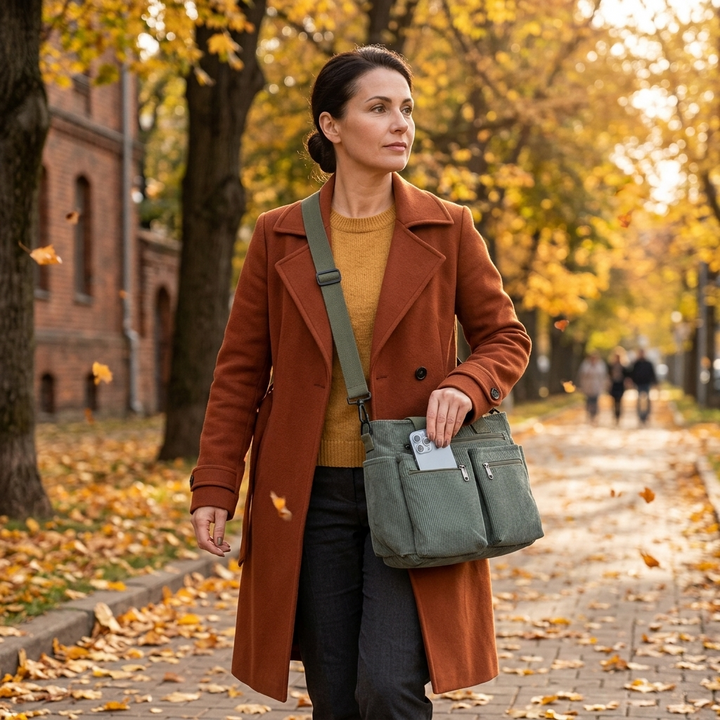 Clovera Multi Pocket Corduroy Shoulder Bag - Elena Harper